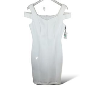 White Cold Shoulder Body Con‎ Calvin Klein Dress Bridal Wedding Guest Prom Sz 8